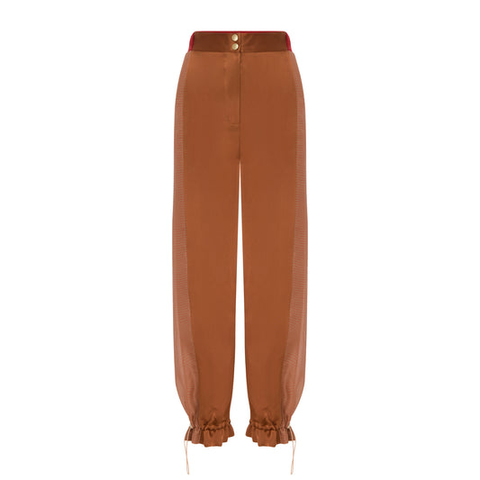 Mustard Silk Trousers With Ankle Ties