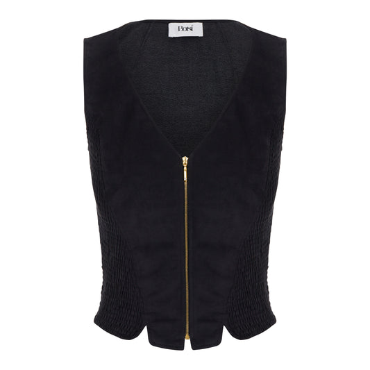 Gathered-Detail Vest in Ultrasuede